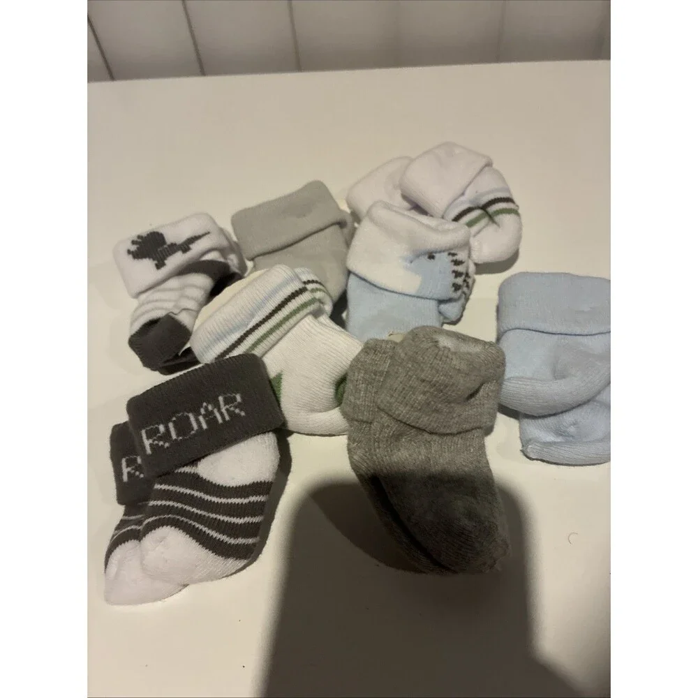 Infant Boy Socks Bundles- 8 Pairs/Gray, Stripes, Dino & ROAR Designs